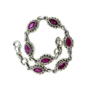 7 CT Marquise Cut Genuine Ruby 925 Sterling Silver Vintage Bracelet